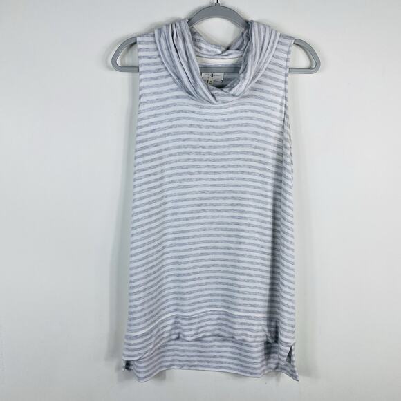 Lou & Grey Size Medium Striped Sleeveless Cowl Neck Top Gray White - Picture 1 of 4